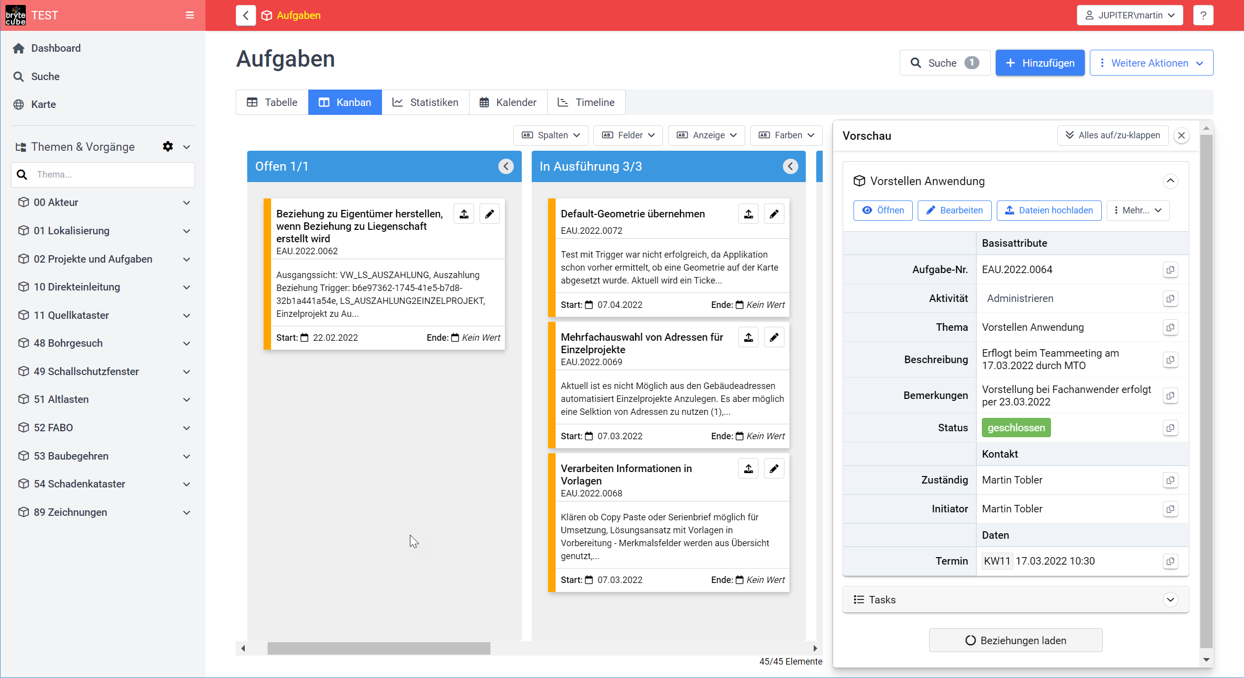 Persönliche Aufgaben im Dashboard