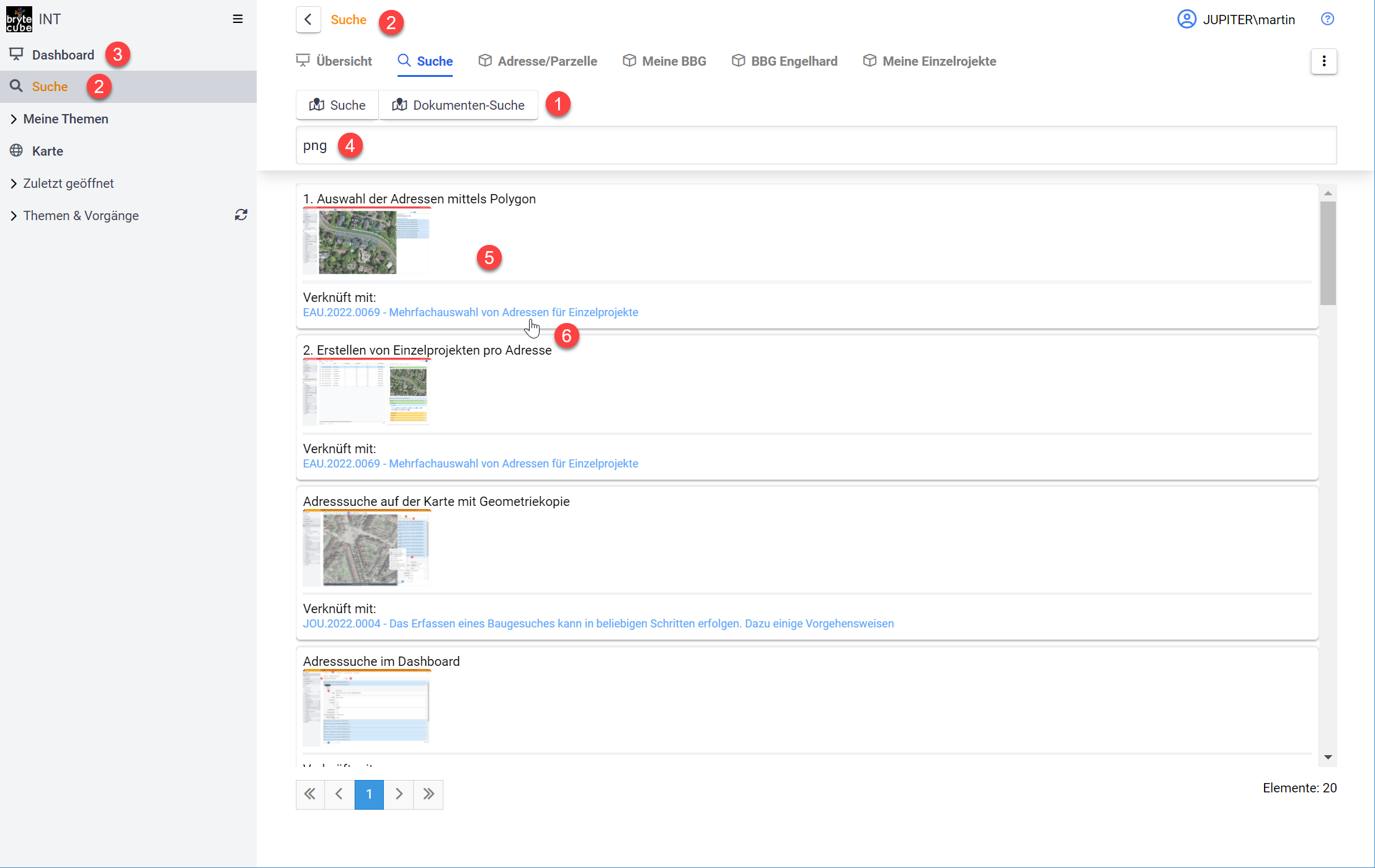 Dokumentensuche im Dashboard
