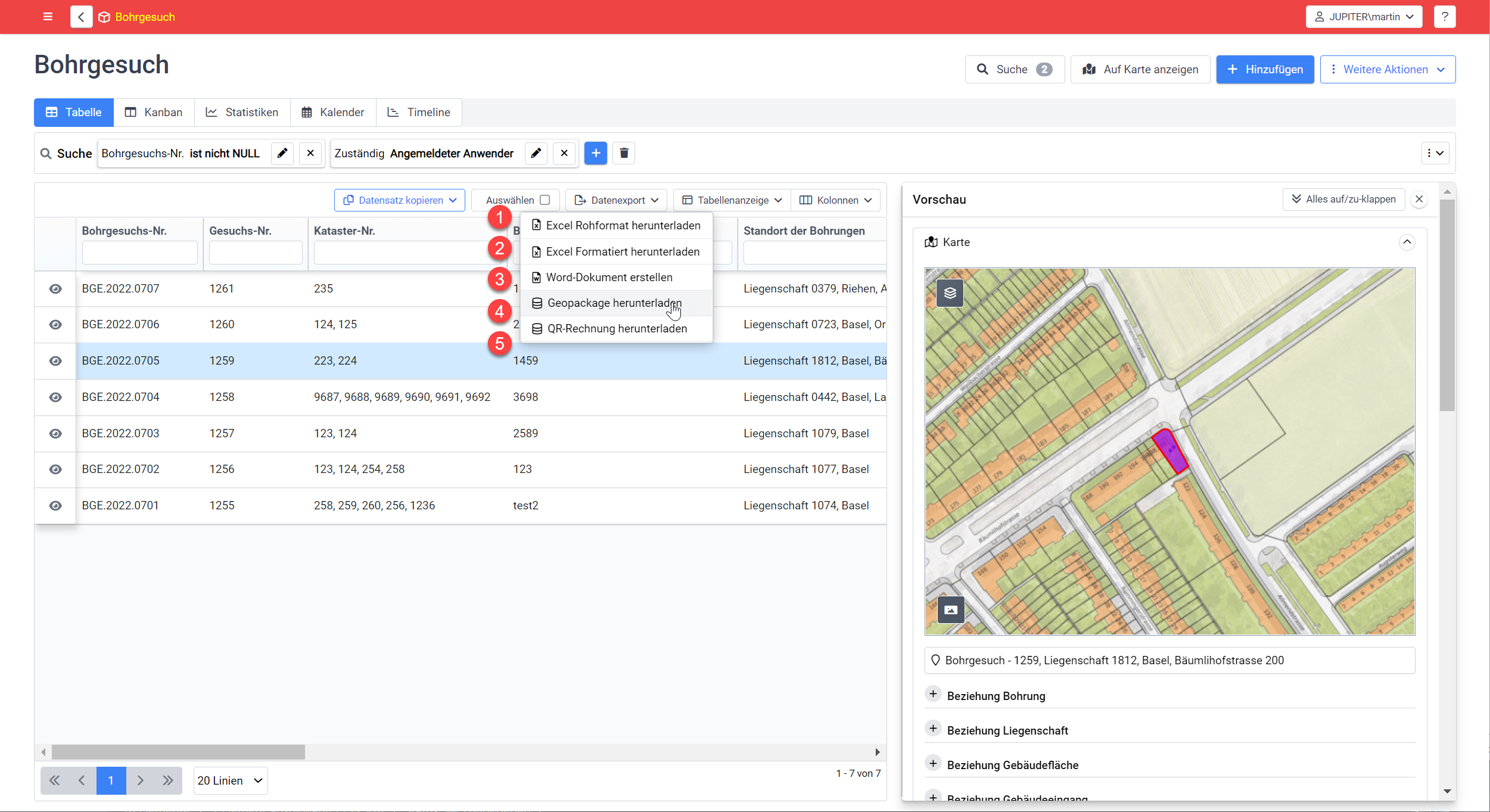 Themenexporte als Excel, Word oder Geopackage