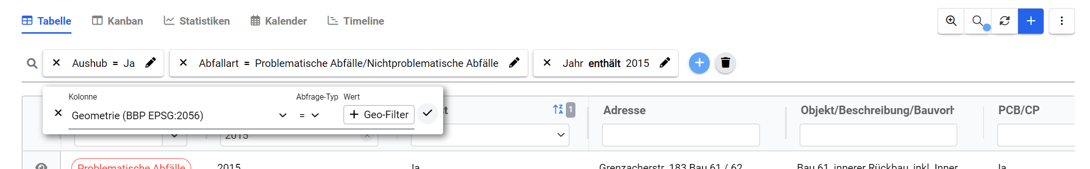 **Geometrie-Filter auswählen**