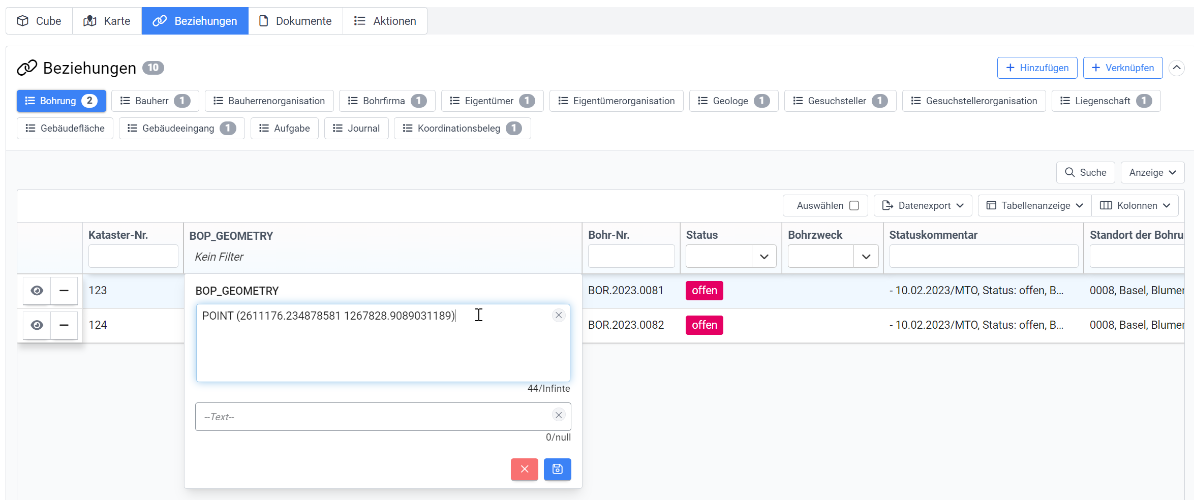  Tabellenanzeige inline bearbeiteten Geometrie