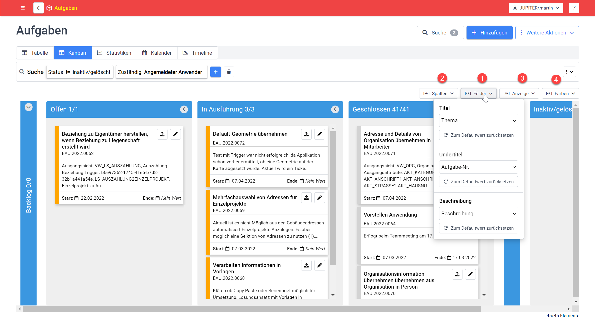 Konfiguration der Kanban-Ansicht