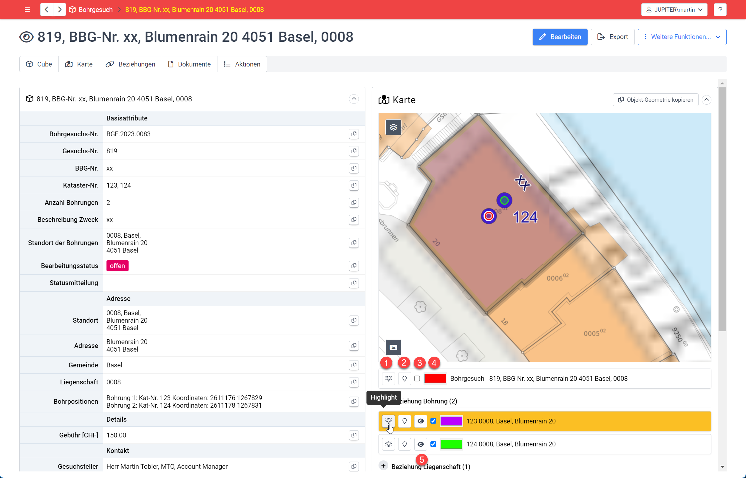 Element und dessen Beziehungen in der Kartenvorschau