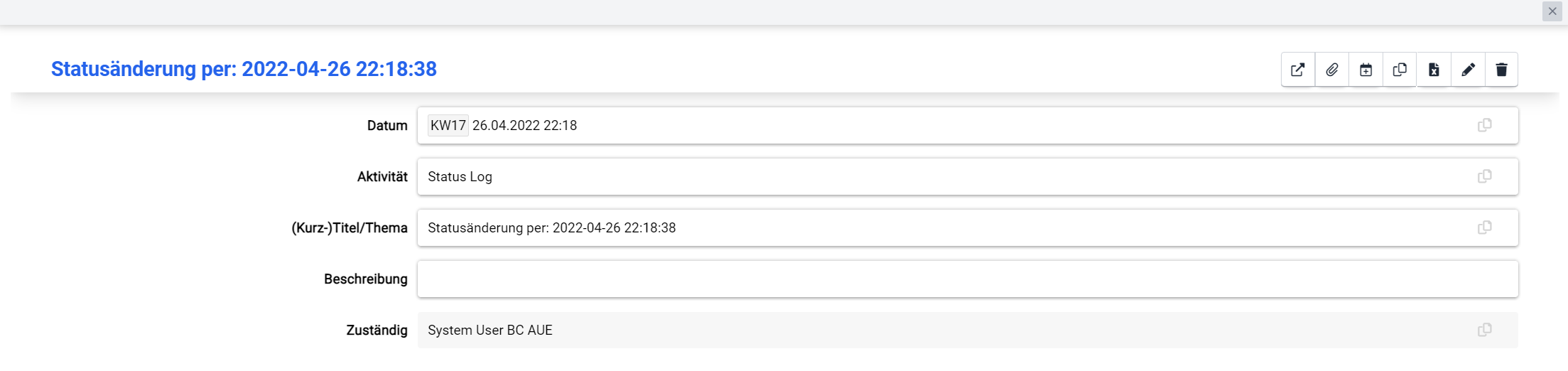 Anzeigen eines Logs bei einem ausgewählten Detail