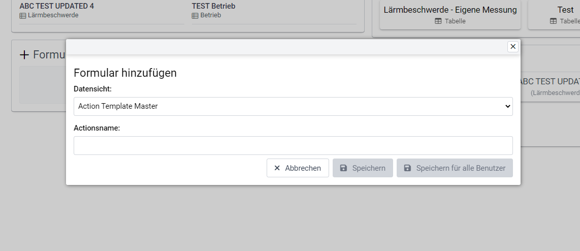 Hinzufügen eines Formulars im Dashboard