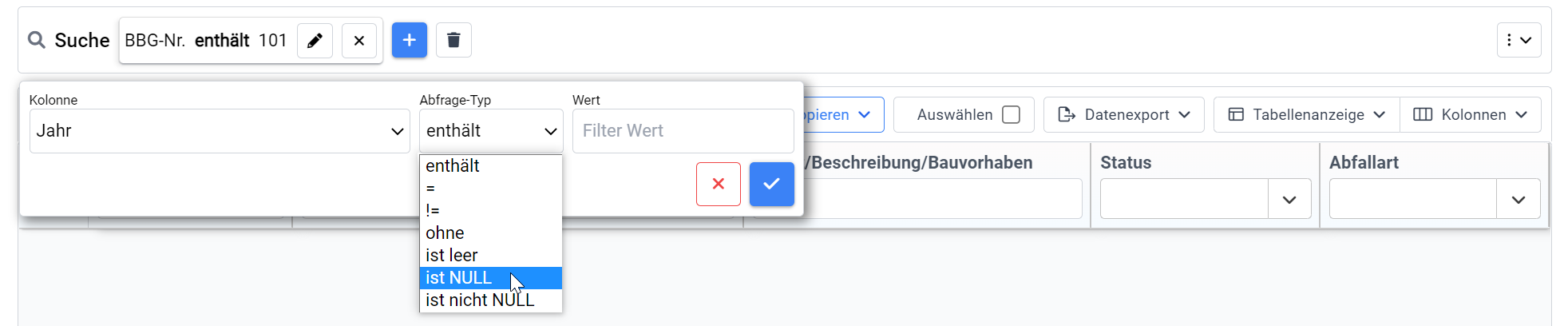 Suche nach leeren Inhalten